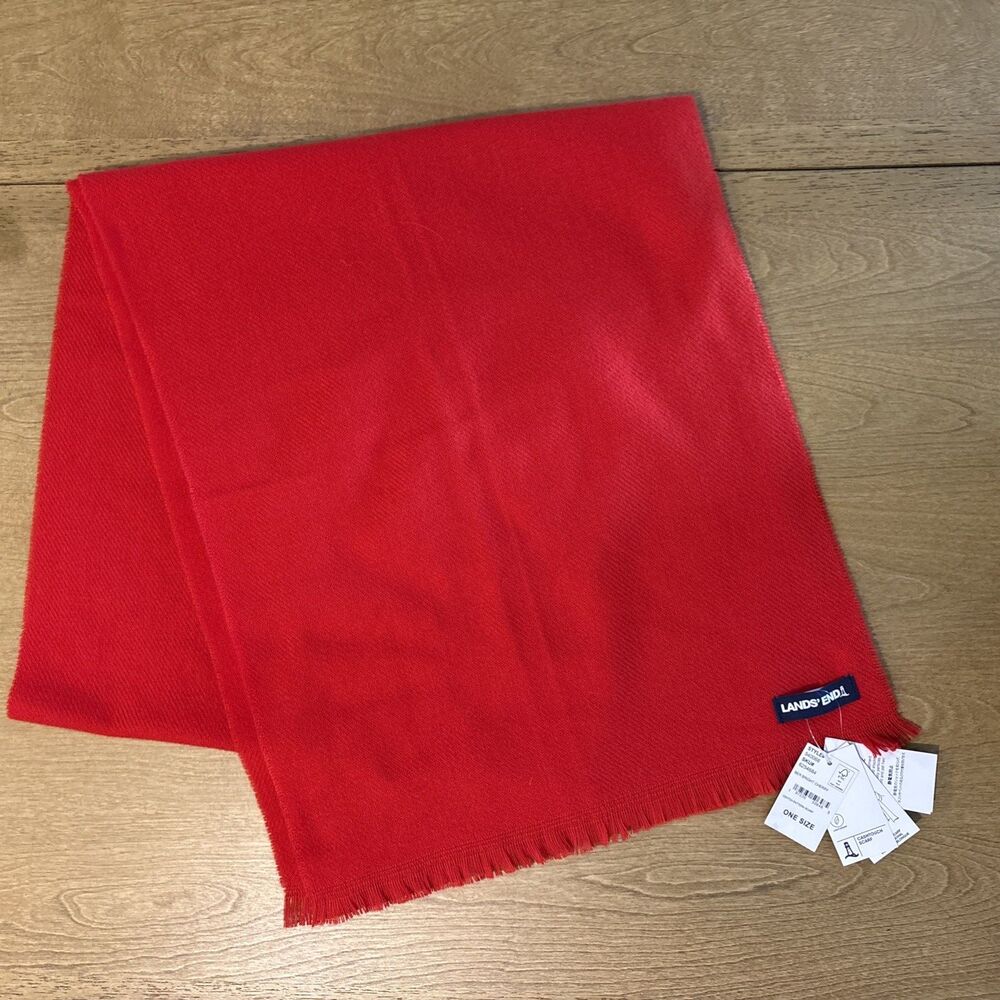 Lands' End NWT Cashtough Cherry Red Scarf Ultra Soft Anti-static Anti-Piling